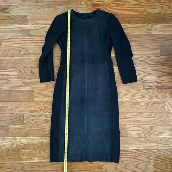 Theory Suede Ponte Side Paneled Midi Length Sheath Dress Womens 8 Navy Casual - Picture 11 of 12